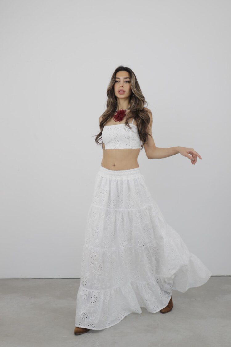 Maxi Embroidered Skirt - Cream Rouge - Globality Store - Women Clothes Wholesale Turkey