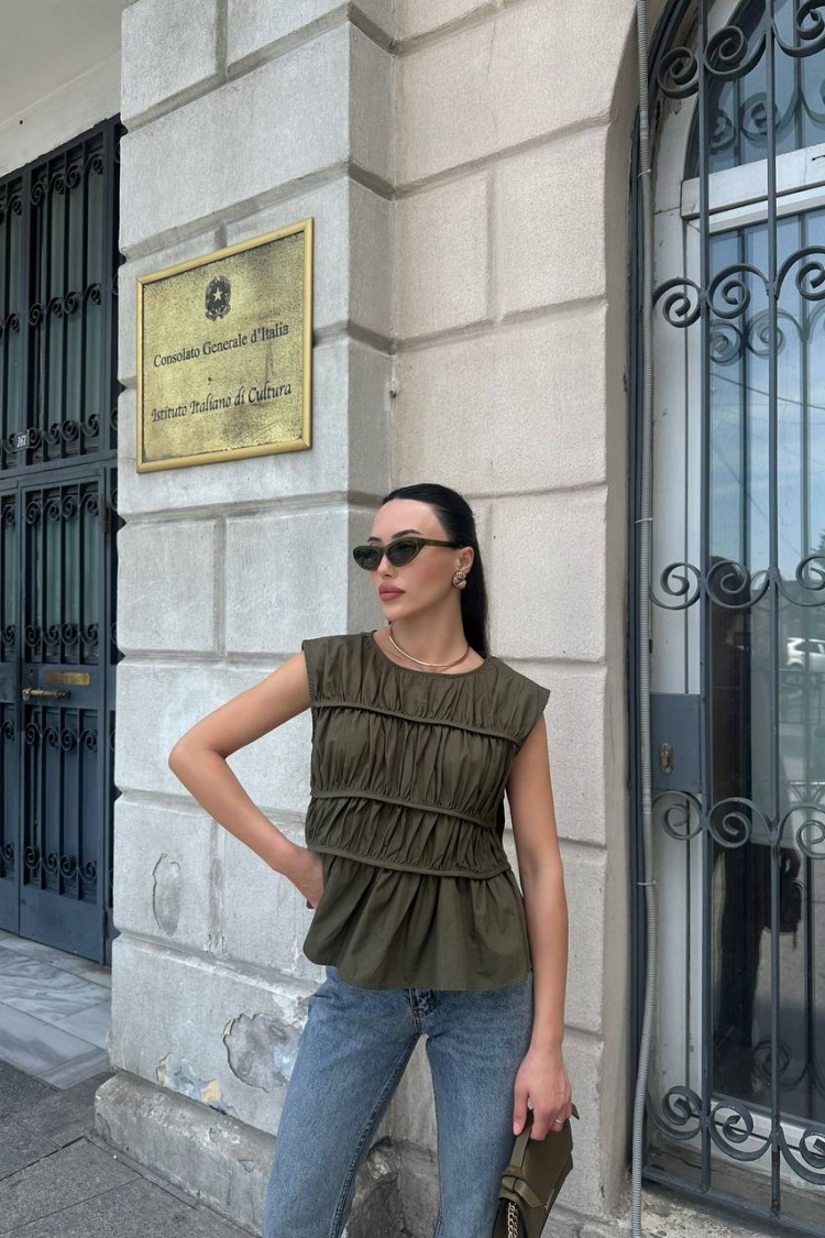 Blouse - Khaki - ESPADA - Globality Store - Women Clothes Wholesale Turkey