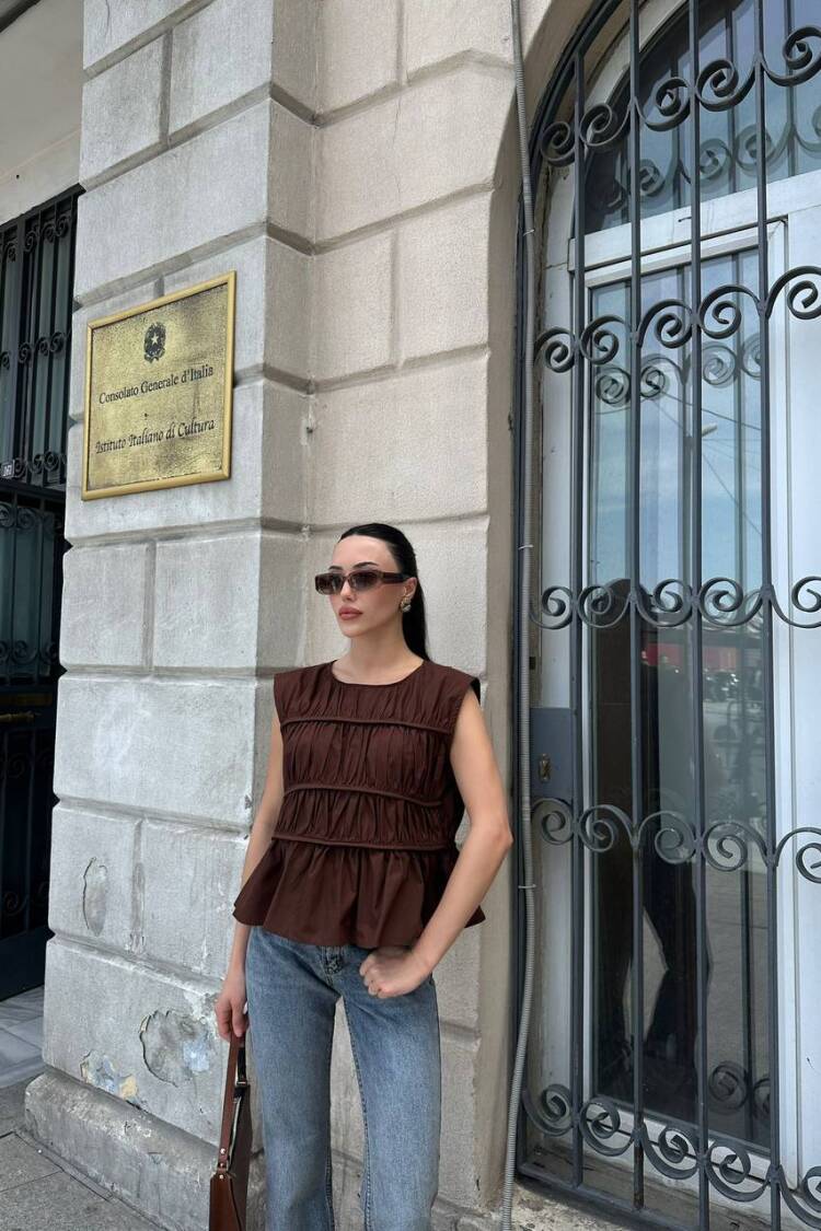 Blouse - Brown - ESPADA - Globality Store - Women Clothes Wholesale Turkey