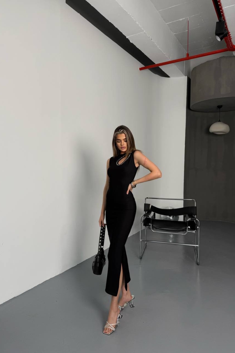 Stone Detail Dress - Ezgi Nisantasi - Globality Store - Women Clothes Wholesale Turkey