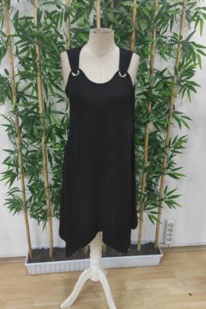 Women's Strappy Round Neck Bird's Eye Detailed Asymmetric Viscose Dress - Black - Janes - Globality Store - Women Clothes Wholesale Turkey