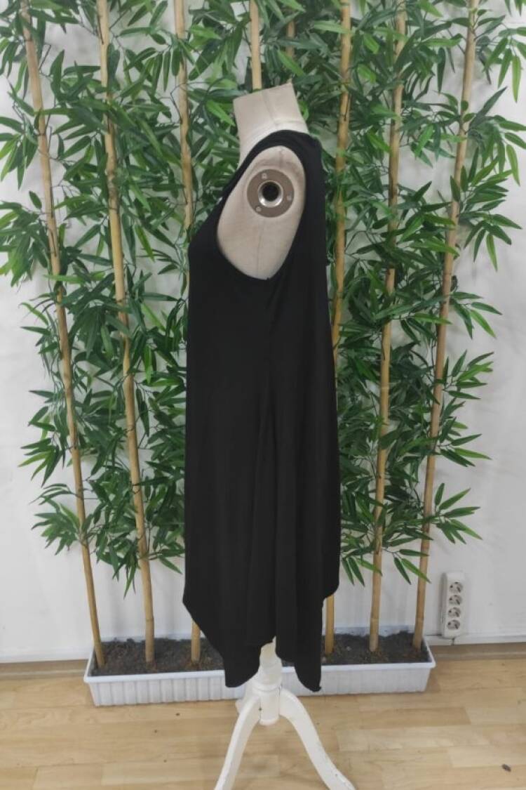 Women's Strappy Round Neck Bird's Eye Detailed Asymmetric Viscose Dress - Black