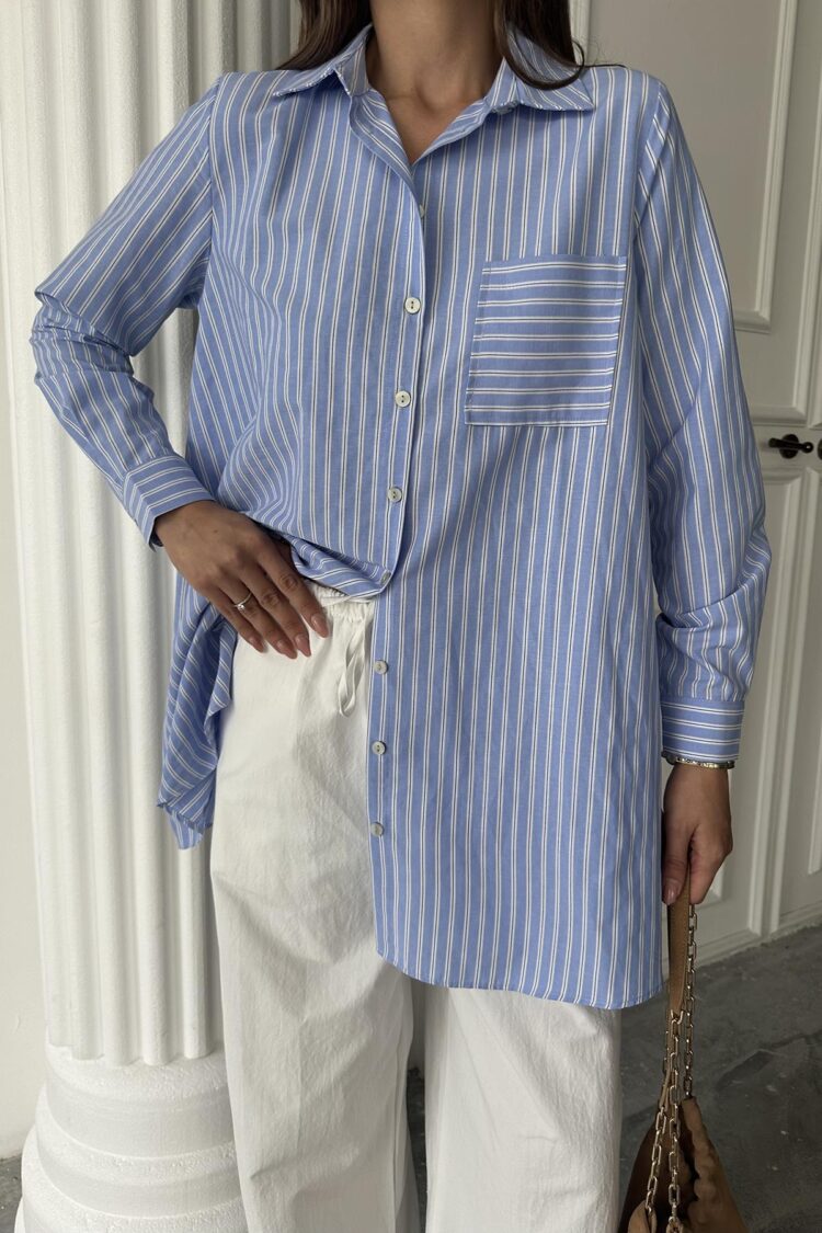Wholesale Blue Striped Long Shirt