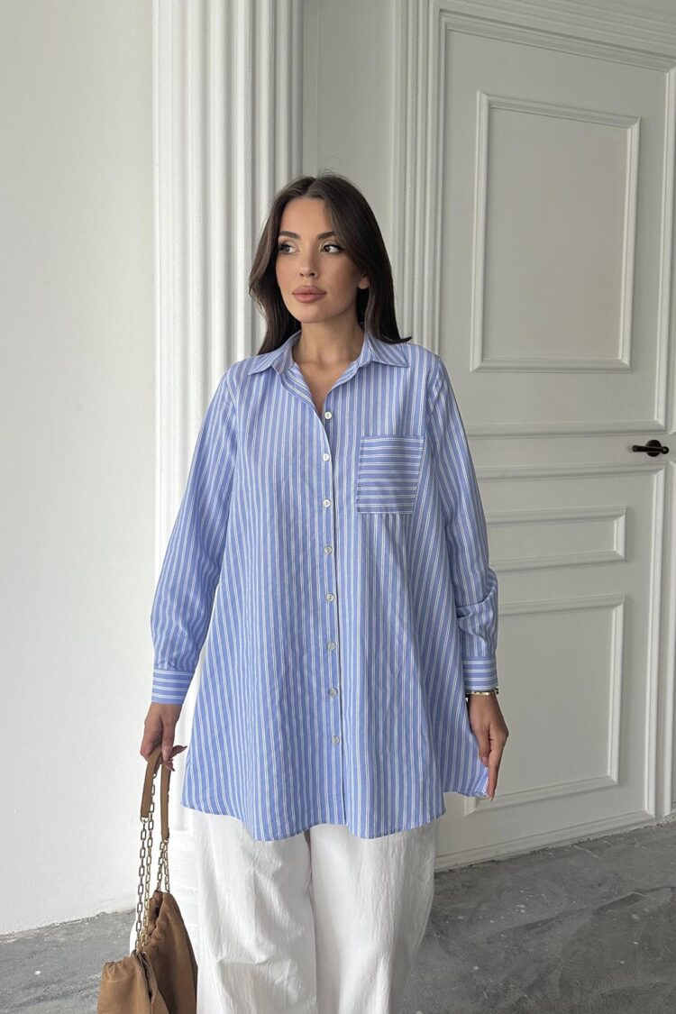 Wholesale Blue Striped Long Shirt