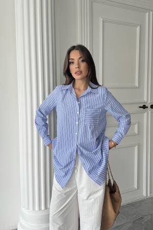 Wholesale Blue Striped Long Shirt - Brand: Elisa - Women's Clothing Wholesale - Globality Store
