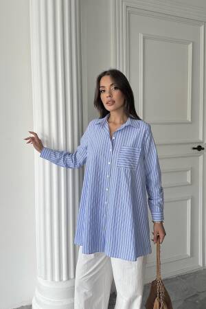 Wholesale Blue Striped Long Shirt - Brand: Elisa - Women's Clothing Wholesale - Globality Store
