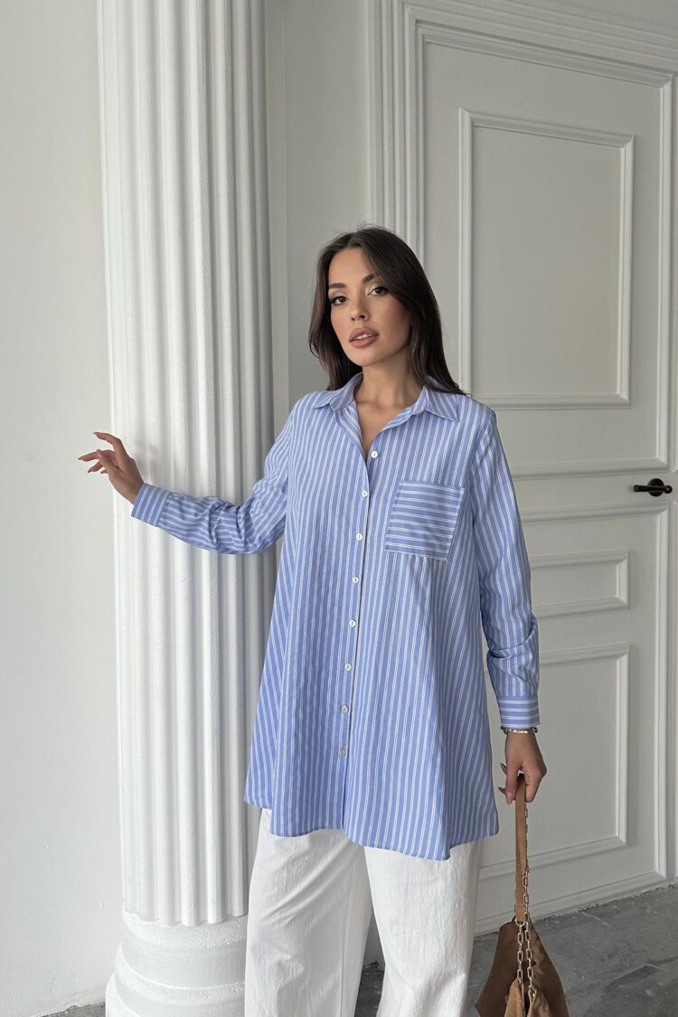 Wholesale Blue Striped Long Shirt - Brand: Elisa - Women's Clothing Wholesale - Globality Store