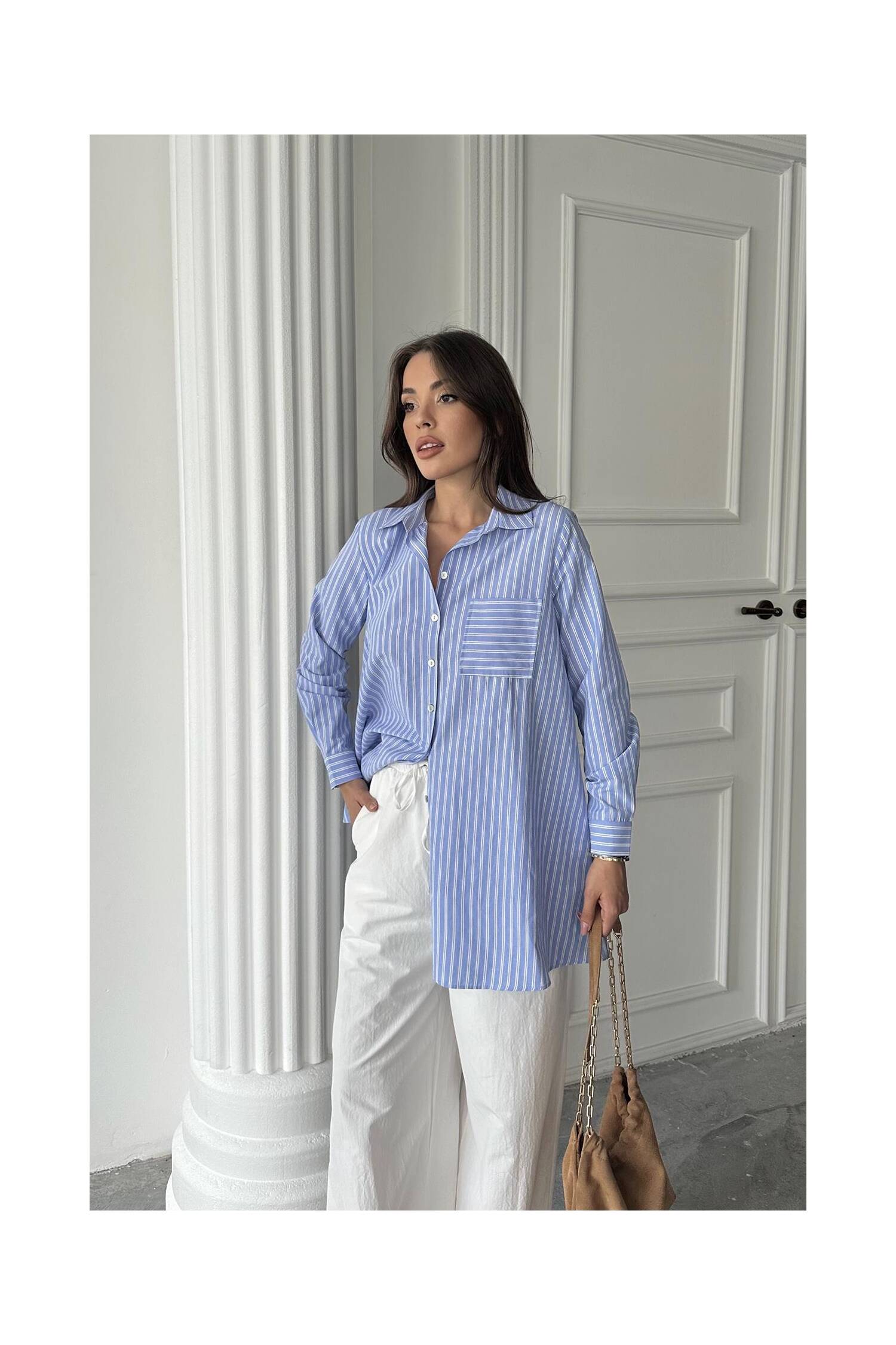 Wholesale Blue Striped Long Shirt - Brand: Elisa - Women's Clothing Wholesale - Globality Store