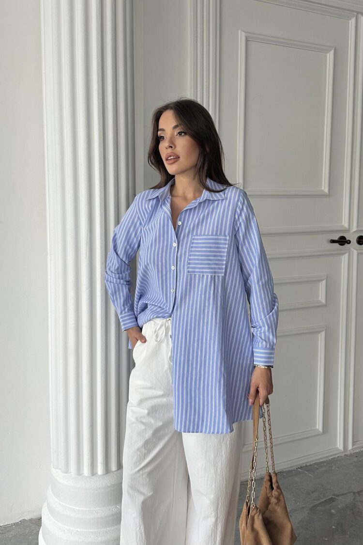 Wholesale Blue Striped Long Shirt