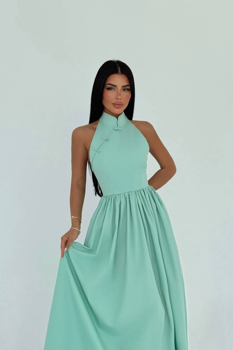 Aqua Green Long Basic Long Dress