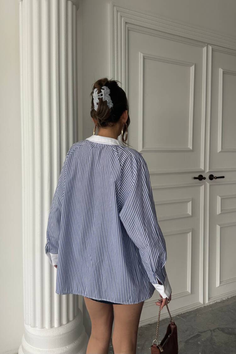 Collar And Cuff White Boyfriend Striped Poplin Shirt