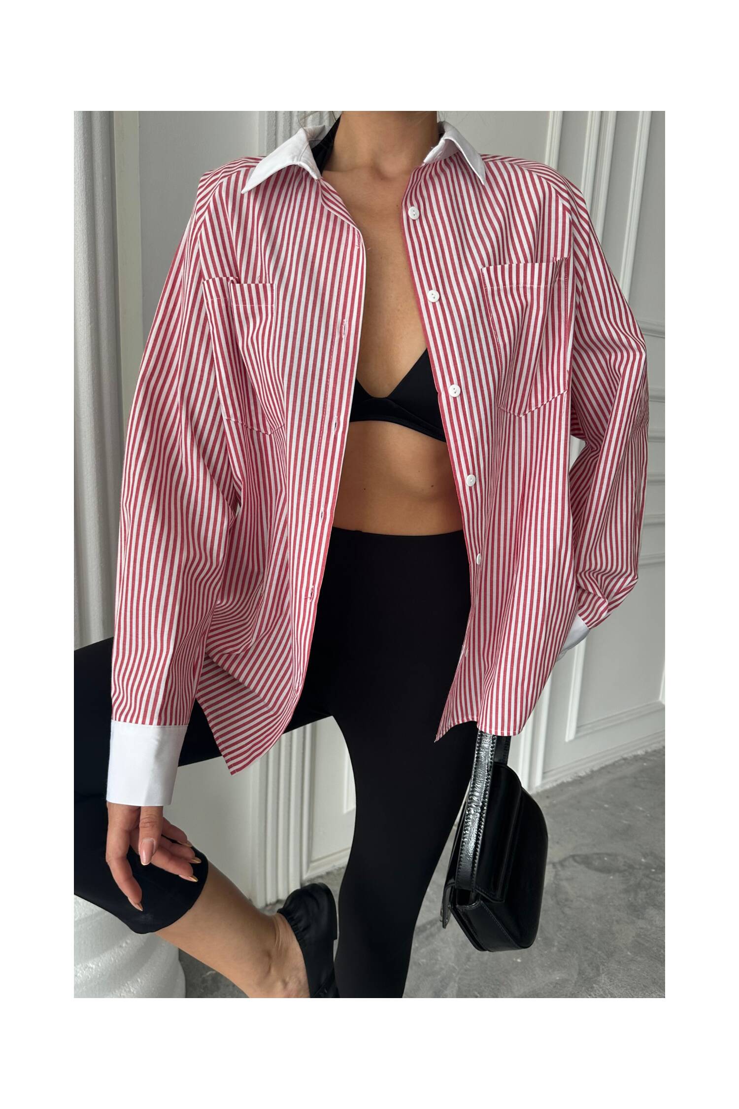 Collar And Cuff White Boyfriend Striped Poplin Shirt - Brand: Ello - Women's Clothing Wholesale - Globality Store