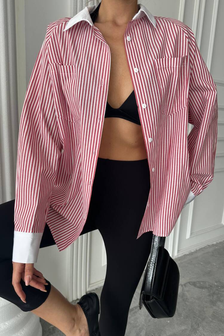 Collar And Cuff White Boyfriend Striped Poplin Shirt