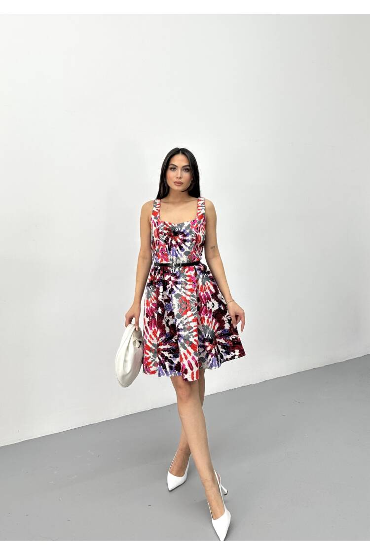 Square Collar Belted Dress