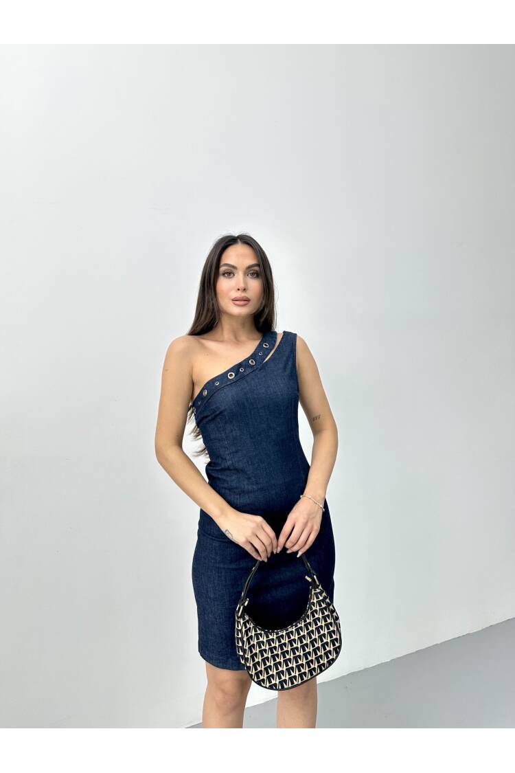 Denim Dress With Eyelet Window - STEPS - Globality Store - Women Clothes Wholesale Turkey