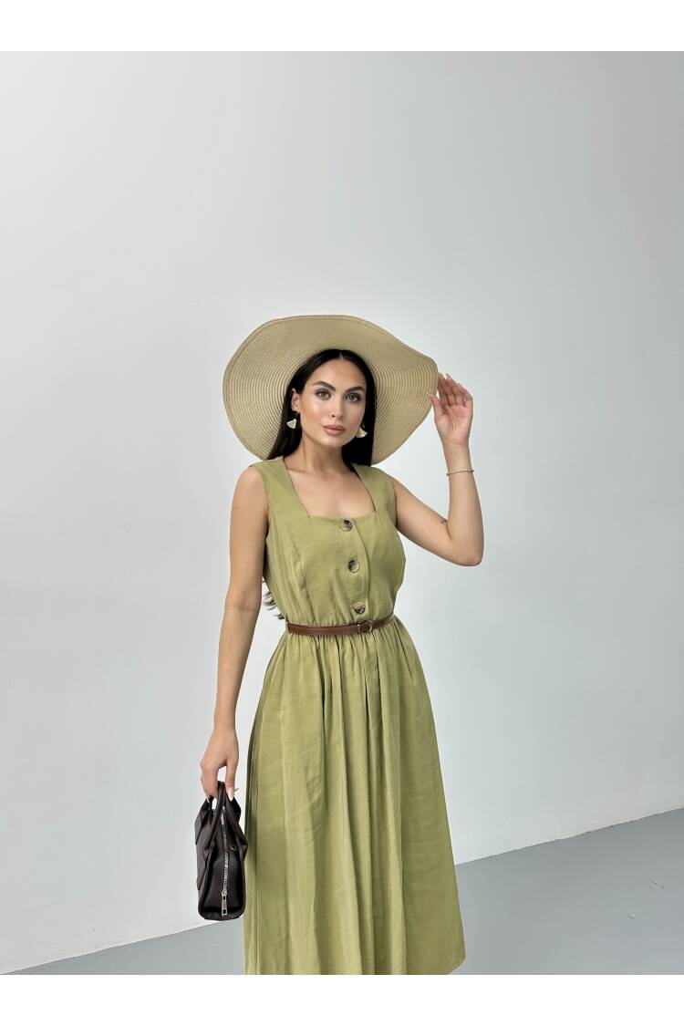 Square Collar Belted Dress - STEPS - Globality Store - Women Clothes Wholesale Turkey