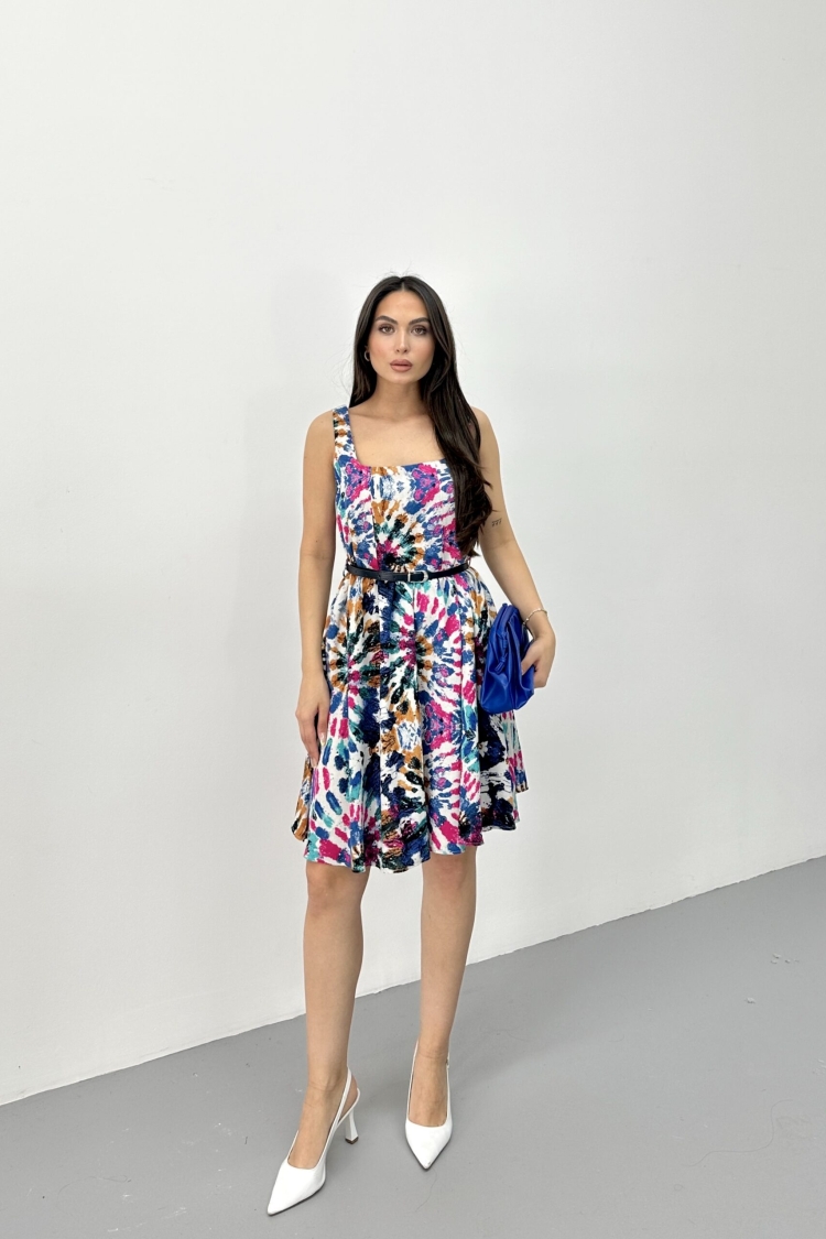 Square Collar Belted Dress