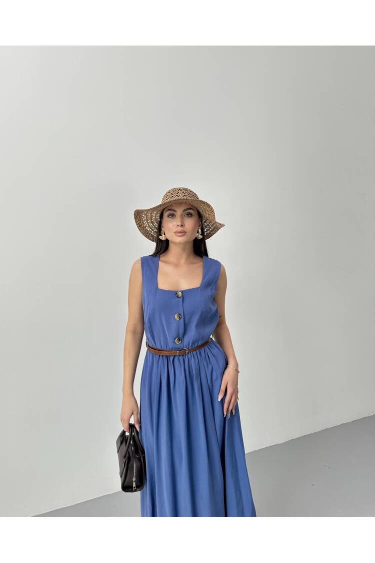 Square Collar Belted Dress - STEPS - Globality Store - Women Clothes Wholesale Turkey