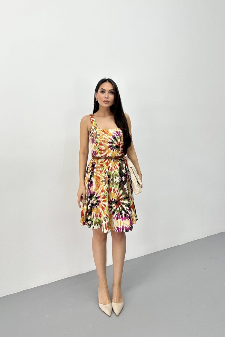 Square Collar Belted Dress