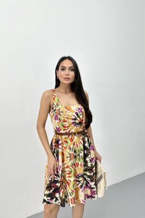 Square Collar Belted Dress - STEPS - Globality Store - Women Clothes Wholesale Turkey