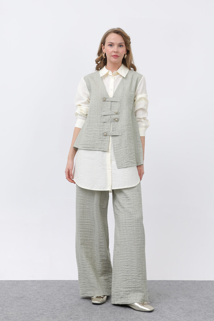 Women's Front Vest Look Epaulette Trousers Suit - Puane - Globality Store - Women Clothes Wholesale Turkey