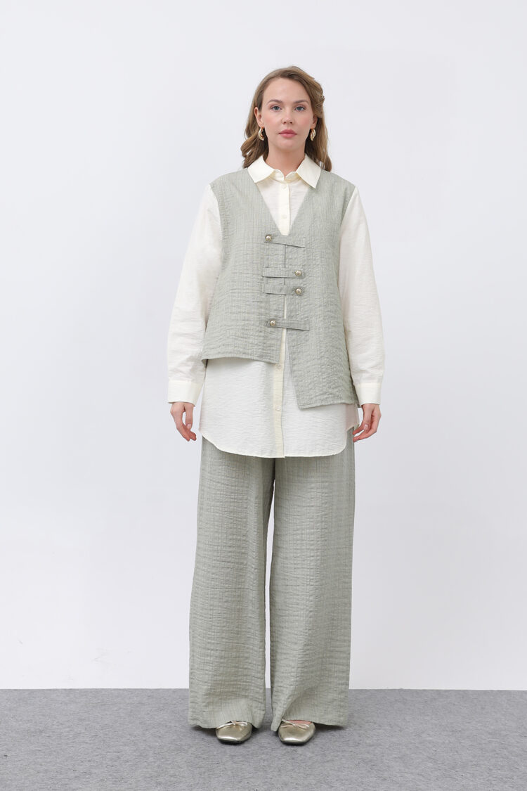 Women's Front Vest Look Epaulette Trousers Suit