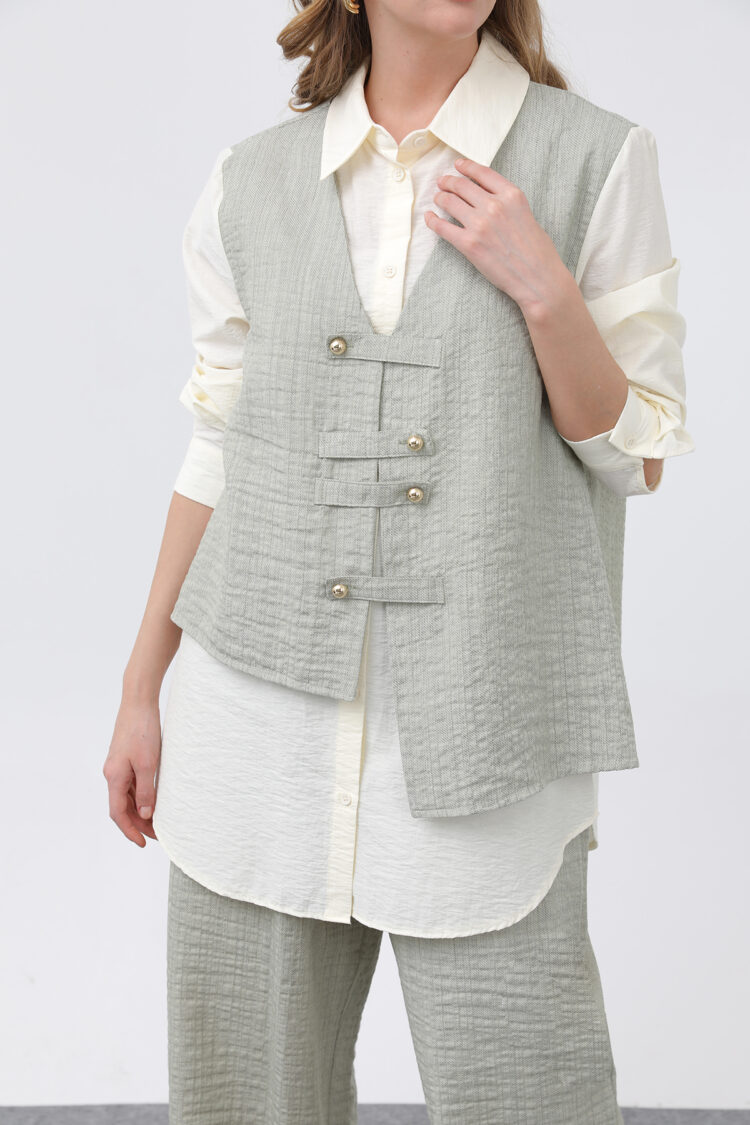 Women's Front Vest Look Epaulette Trousers Suit