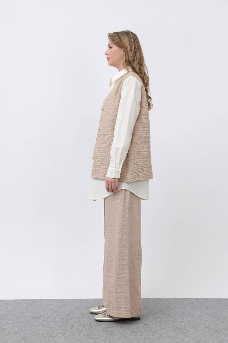 Women's Front Vest Look Epaulette Trousers Suit