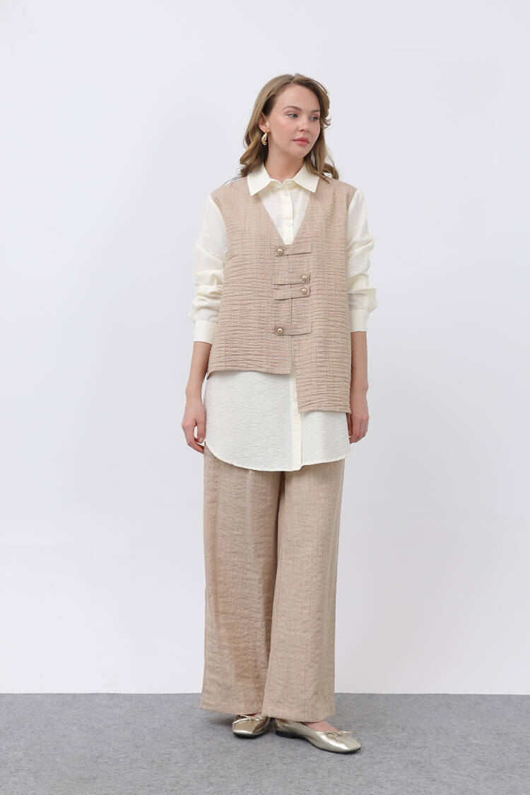 Women's Front Vest Look Epaulette Trousers Suit - Brand: Puane - Women's Clothing Wholesale - Globality Store