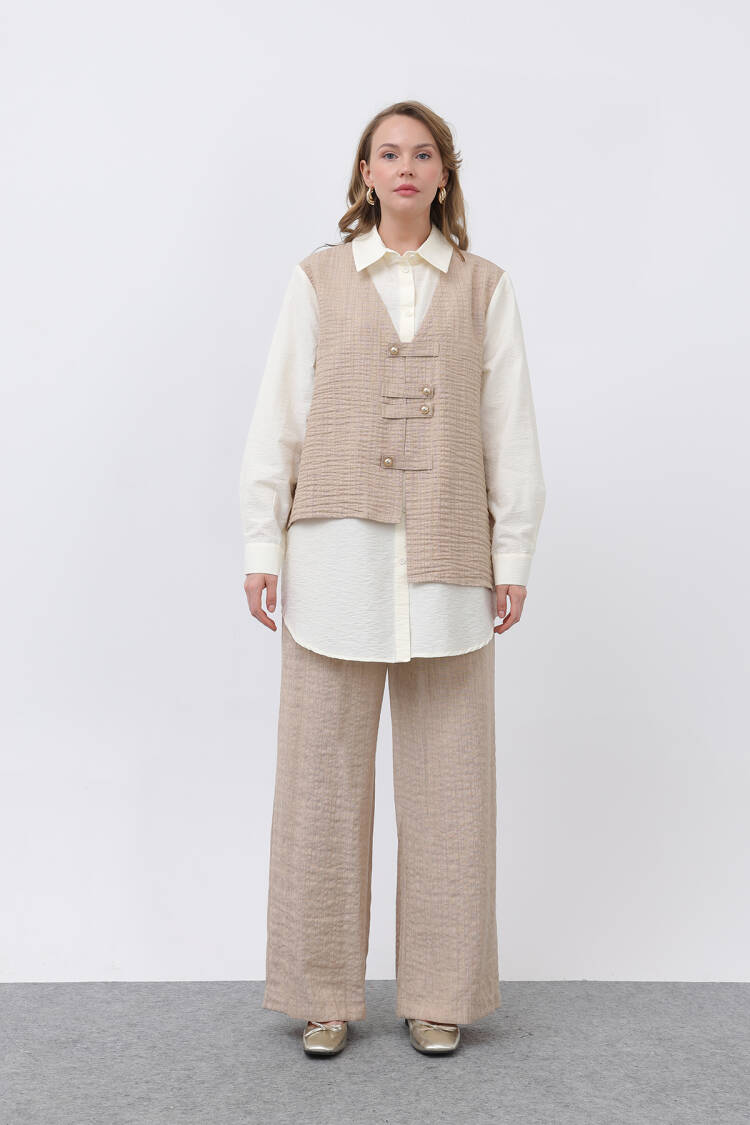 Women's Front Vest Look Epaulette Trousers Suit