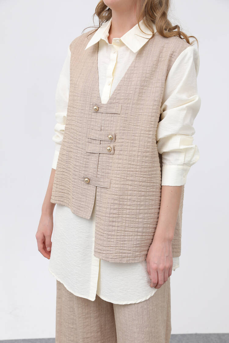 Women's Front Vest Look Epaulette Trousers Suit
