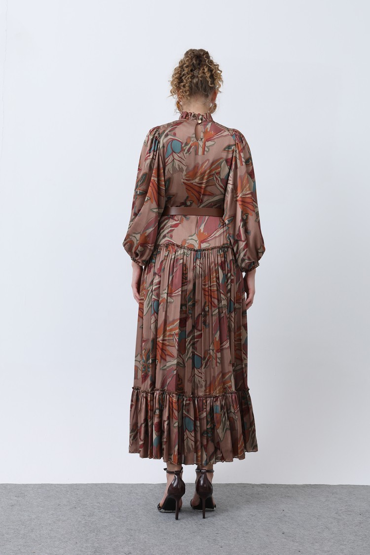 Women's Ruffle And Pile Detailed Belted Dress