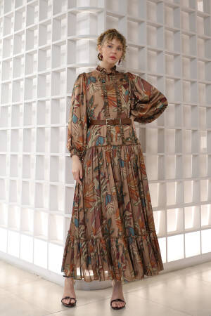 Women's Ruffle And Pile Detailed Belted Dress - Puane - Globality Store - Women Clothes Wholesale Turkey