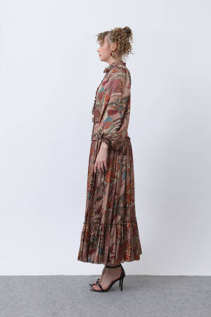 Women's Ruffle And Pile Detailed Belted Dress - Puane - Globality Store - Women Clothes Wholesale Turkey