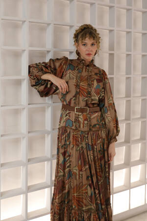 Women's Ruffle And Pile Detailed Belted Dress - Puane - Globality Store - Women Clothes Wholesale Turkey