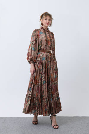 Women's Ruffle And Pile Detailed Belted Dress - Puane - Globality Store - Women Clothes Wholesale Turkey