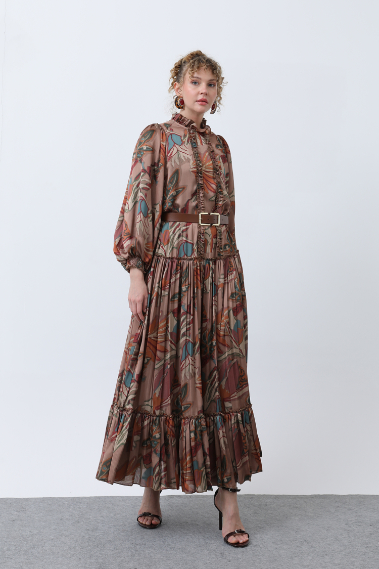Women's Ruffle And Pile Detailed Belted Dress - Puane - Globality Store - Women Clothes Wholesale Turkey