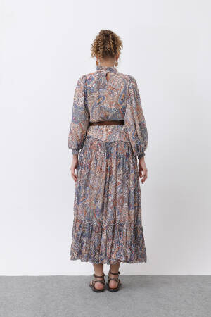 Women's Ruffle And Belt Detailed Patterned Dress - Puane - Globality Store - Women Clothes Wholesale Turkey