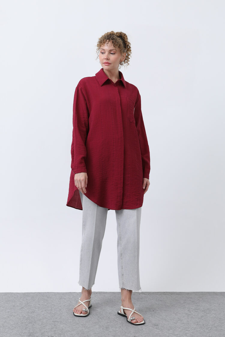Women's Pocket Zigzag Embroidery Detailed Shirt - Puane - Globality Store - Women Clothes Wholesale Turkey
