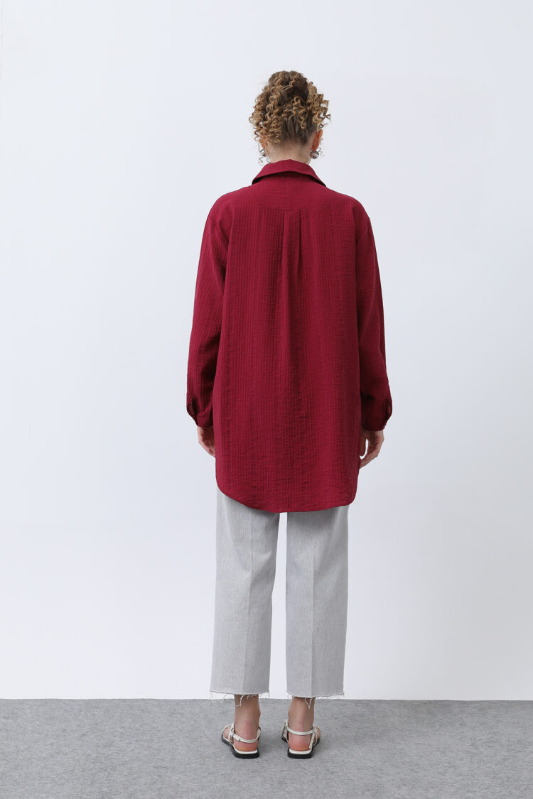 Women's Pocket Zigzag Embroidery Detailed Shirt