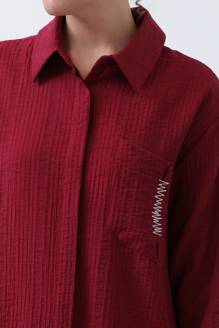 Women's Pocket Zigzag Embroidery Detailed Shirt