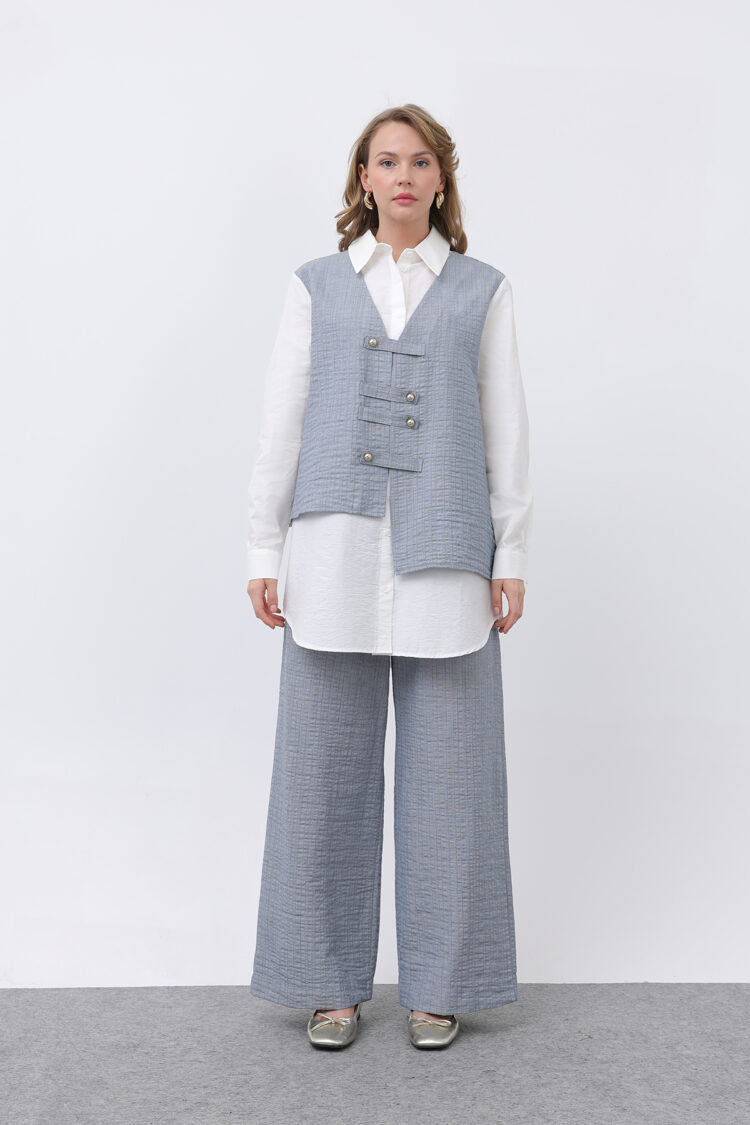 Women's Front Vest Look Epaulette Trousers Suit