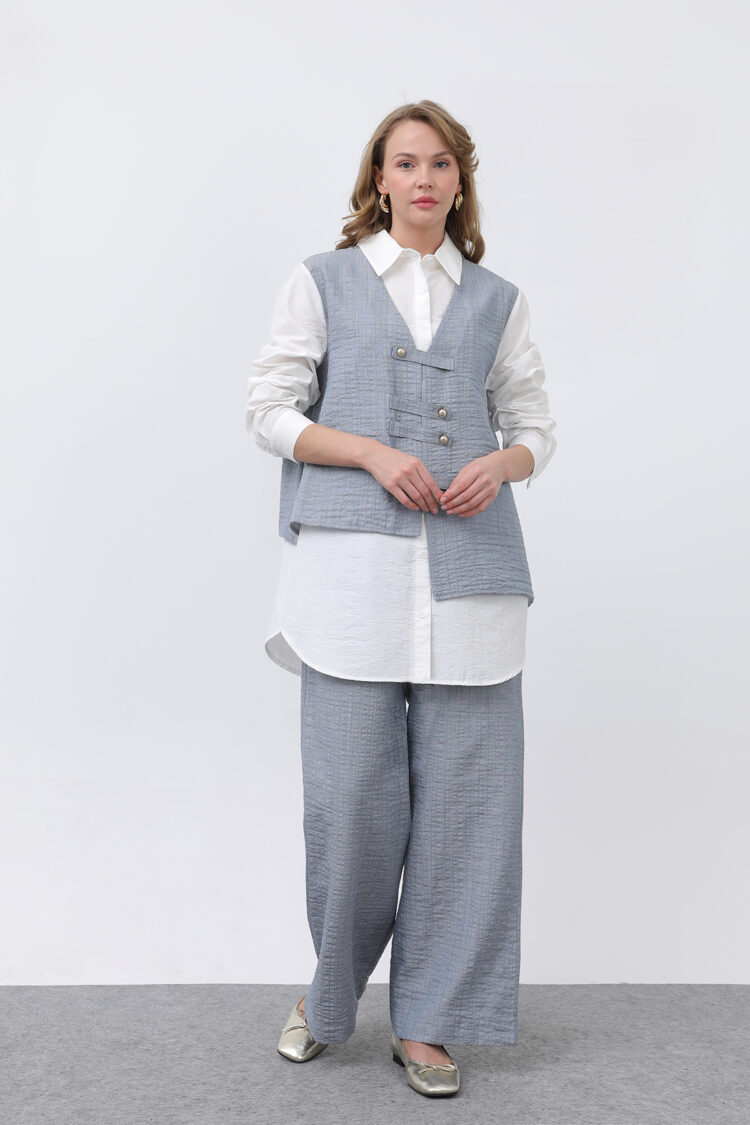 Women's Front Vest Look Epaulette Trousers Suit - Puane - Globality Store - Women Clothes Wholesale Turkey