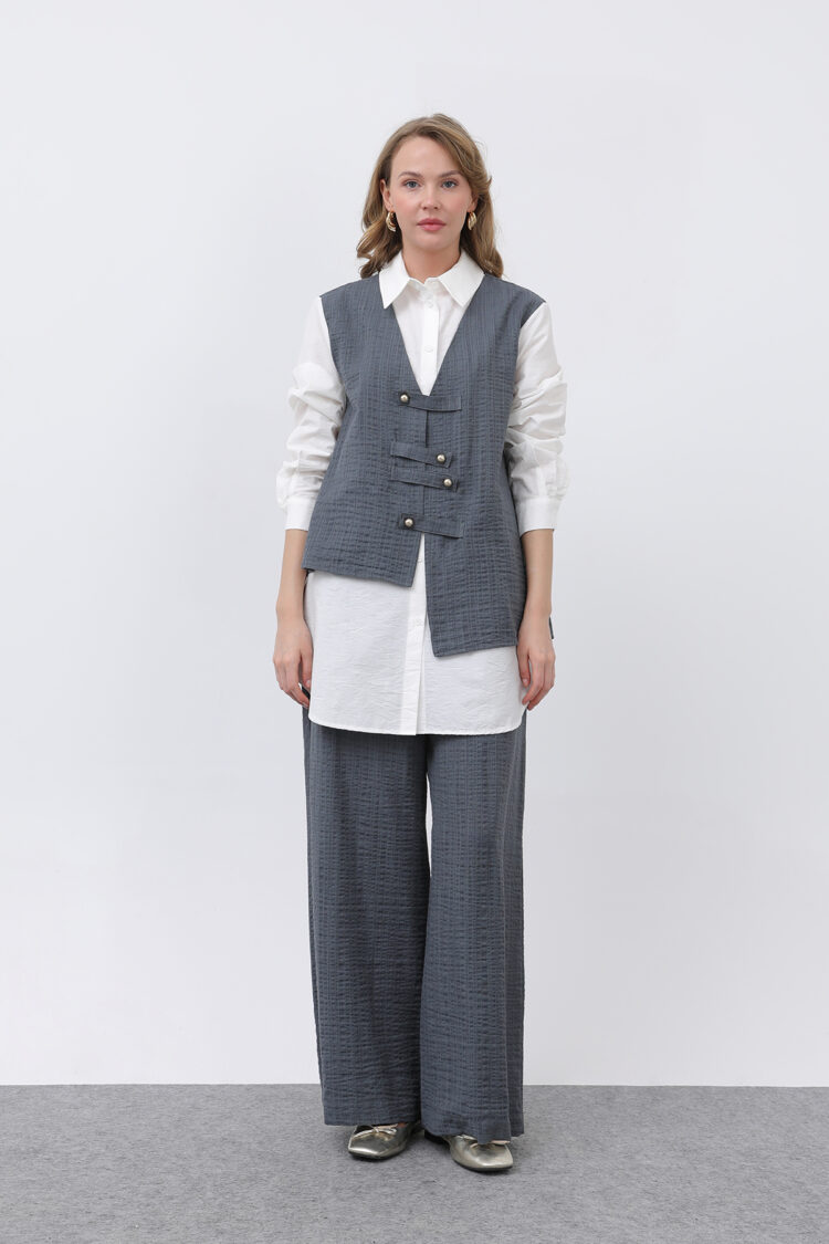 Women's Front Vest Look Epaulette Trousers Suit - Puane - Globality Store - Women Clothes Wholesale Turkey