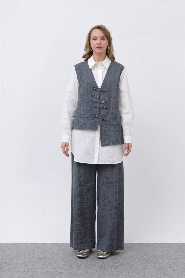 Women's Front Vest Look Epaulette Trousers Suit