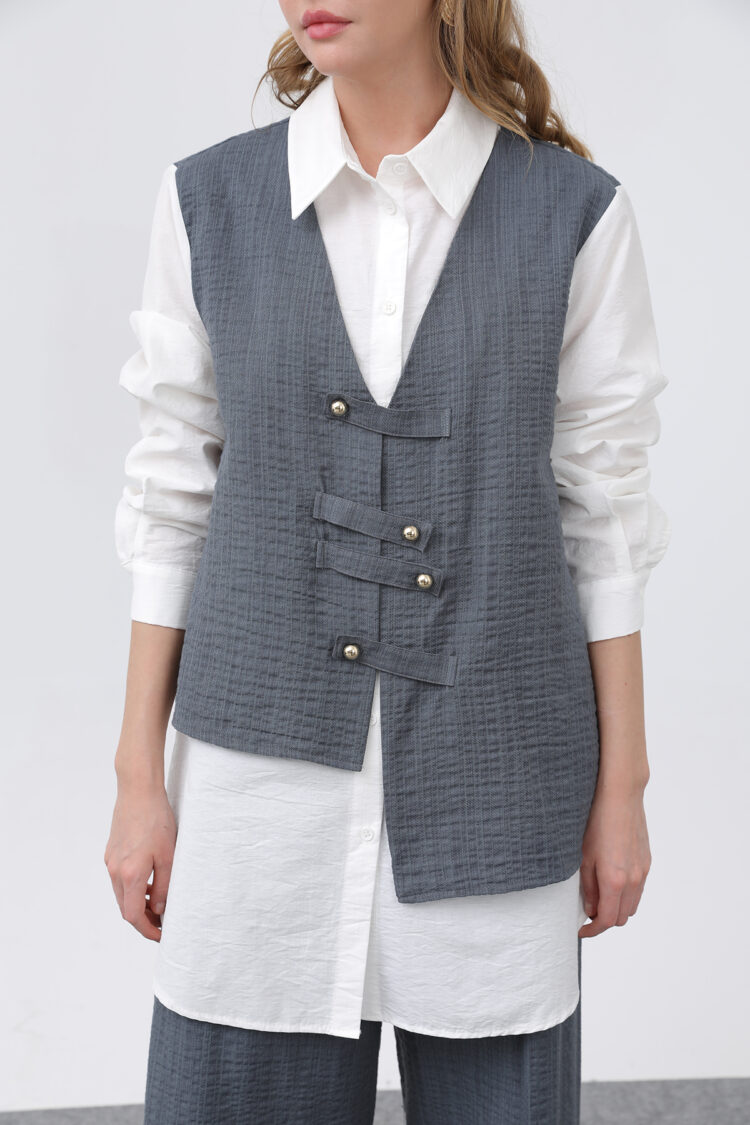 Women's Front Vest Look Epaulette Trousers Suit