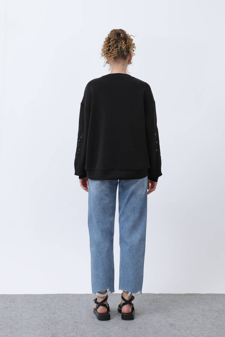 Women's Sleeves Mesh Embroidered Sweatshirt