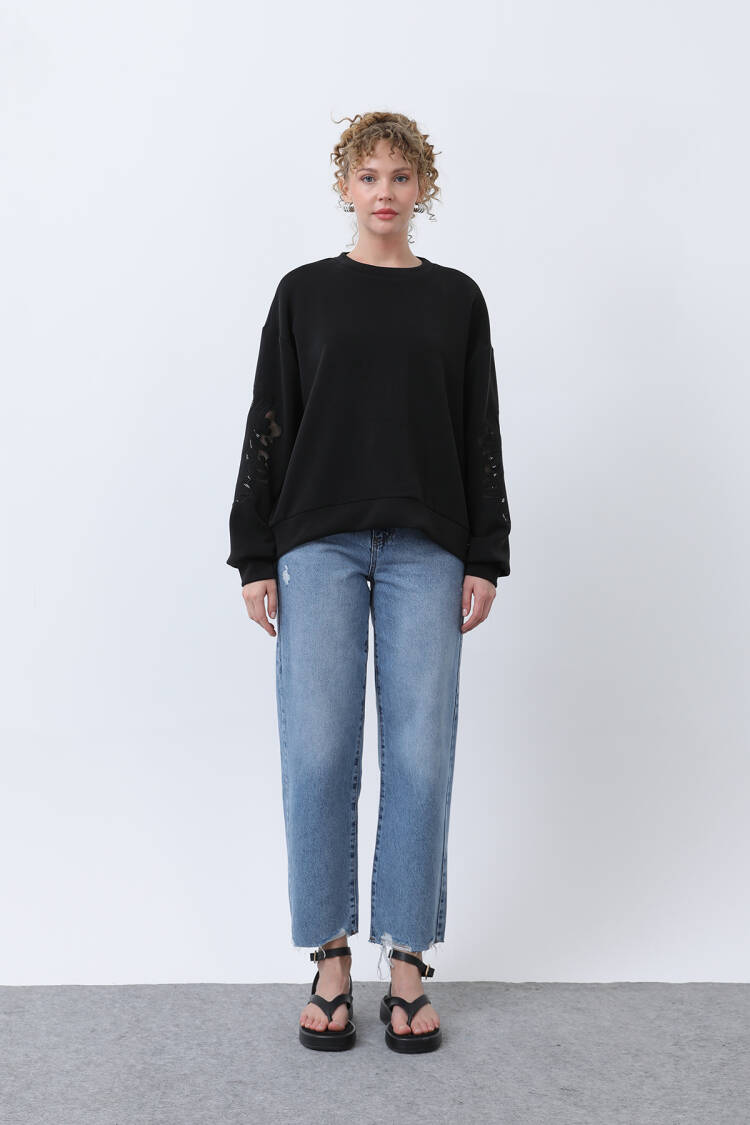 Women's Sleeves Mesh Embroidered Sweatshirt