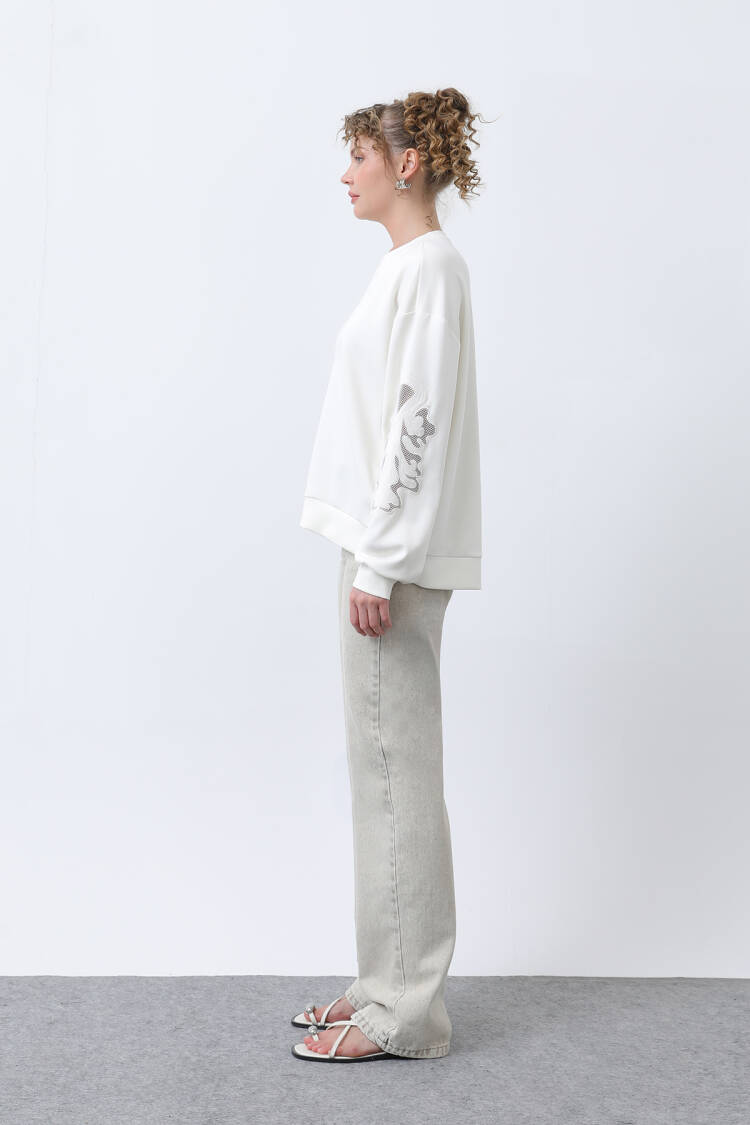 Women's Sleeves Mesh Embroidered Sweatshirt