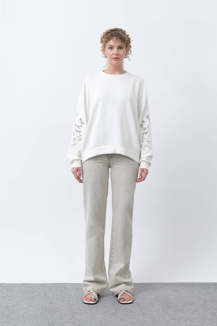 Women's Sleeves Mesh Embroidered Sweatshirt